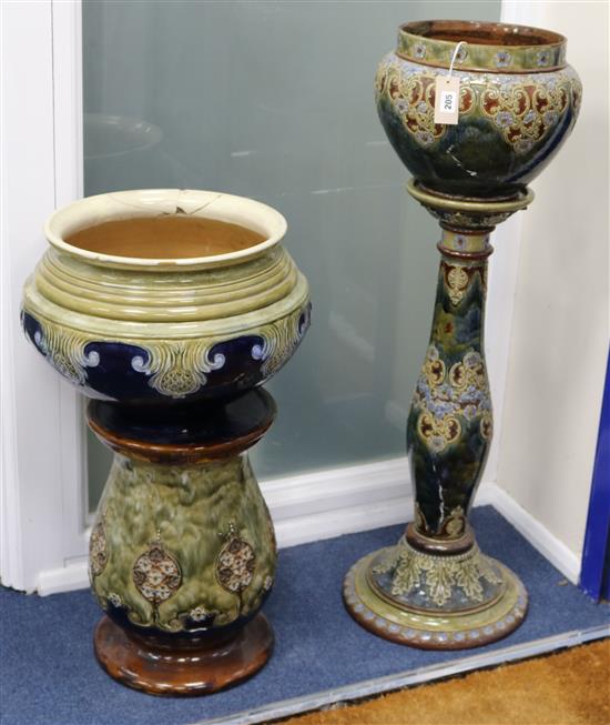 Two Doulton jardinieres and stands